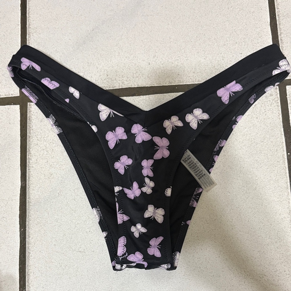 Victoria secret pink-Black and Purple Butterfly Print Swim Bottom